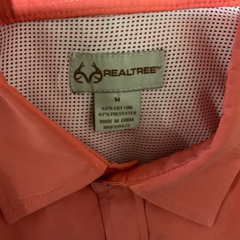 Men’s used size M medium outdoor  salmon button front shirt short sleeve Pre own - Picture 2 of 5